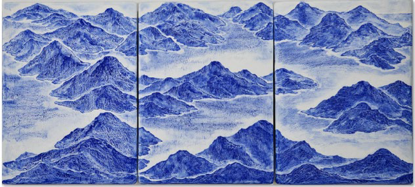 신승희, 자연의 리듬, 80x36cm, cobalt on ceramic, 2021