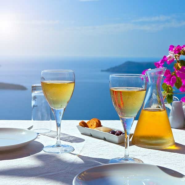 Retsina wine glasses in Santorini island, Greece
