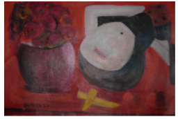 만돌린 정물화.1957, 유채, 50x60cm