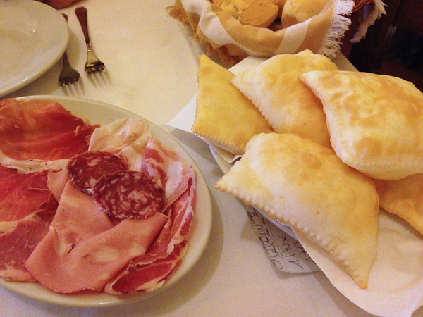 Modena – Traditional food- Gnocco Fritto with Ham and Salami