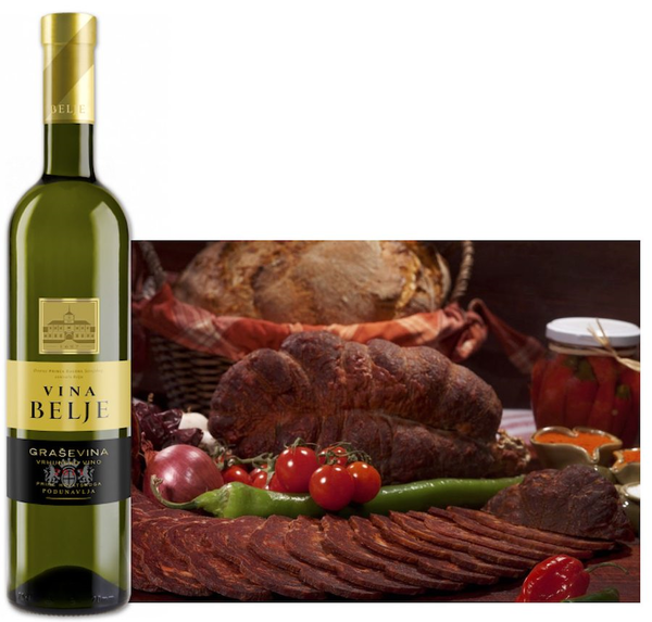 Graševina wine and Kulen, Croatian traditional smoked flavored pork sausage
