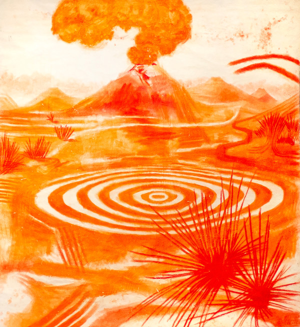 leva Trinkunaite, Burning red volcano, 128x135cm,2021