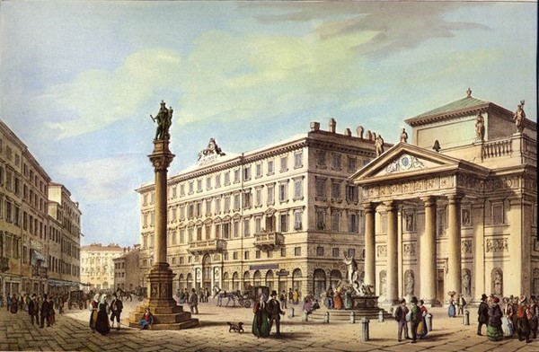 Trieste- The Stock Exchange Square in 1854- Painting from Marco Moro 1854