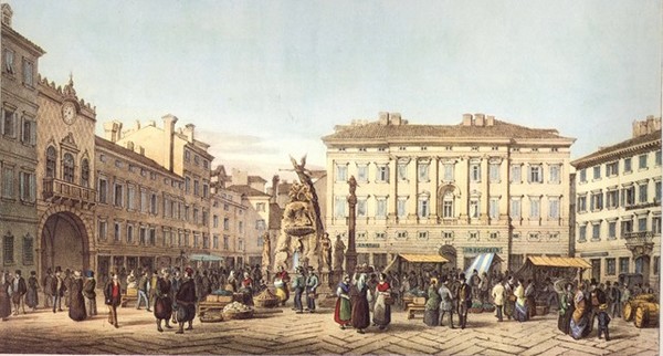 Trieste- Old Piazza Grande- Painting from Marco Moro 1853