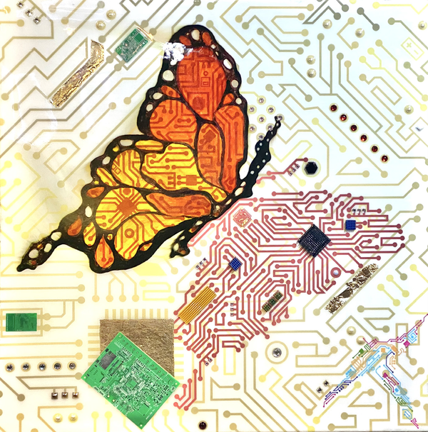 데칼코마니 유리공예 안료물감, 금박, 스와로브스키 스톤 캔버스 위 우레탄도장 72.7x72.7 cm 2020
