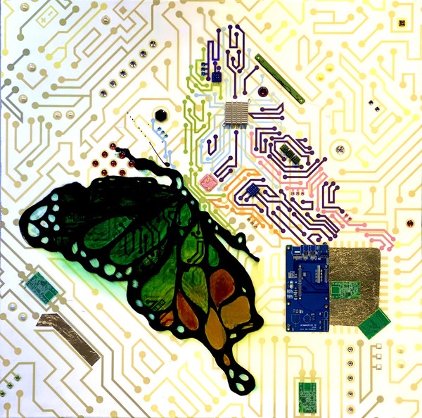 데칼코마니 유리공예 안료물감, 금박, 스와로브스키 스톤 캔버스 위 우레탄도장 72.7x72.7 cm 2020