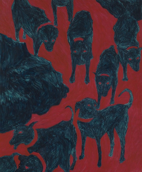 야견 (野犬) 5, 2018, 장지에 분채, 162x130cm
