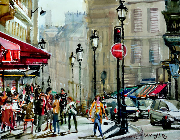 Rue des Martyrs Paris, 66 x 51 cm, watercolor on paper, 2021