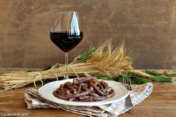 Umbricelli. Traditional Umbrian pasta with Sagrantino wine-flavored wild boar meat.
