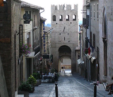Old, narrow street in Montefalco, Italy.