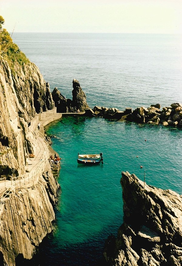 Cinque terre- Small boats in Manarola harbor- Liguria - Italy