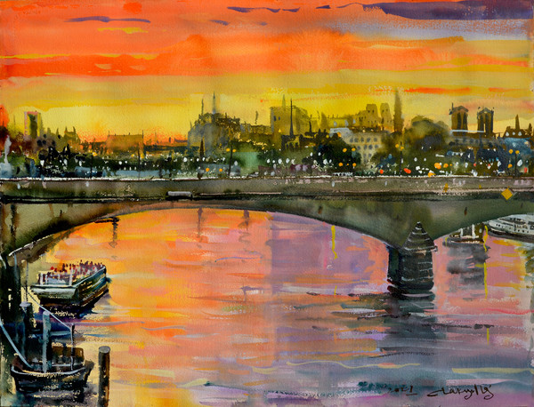 Le pont du Carrousel Paris, 66 x 51 cm, watercolor on paper, 2021