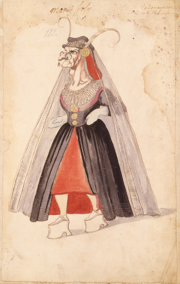 Ballet costume design for The Old Dowager in La Douairère de Dillebahaut(1626(