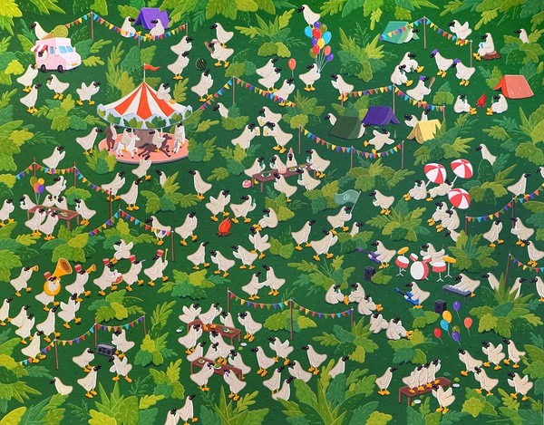 La festa, 181.8x227.3cm, gouache on canvas, 2021