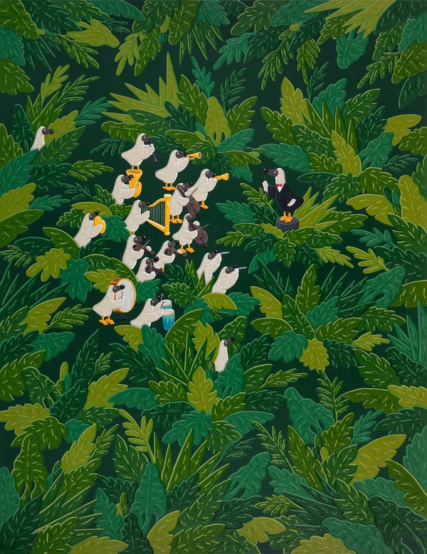 Orchestra of forest, 145x112cm, gouache on canavas, 2020