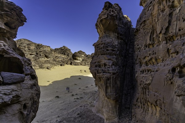 Creatives explore the AlUla landscape, courtesy Desert X AlUla.