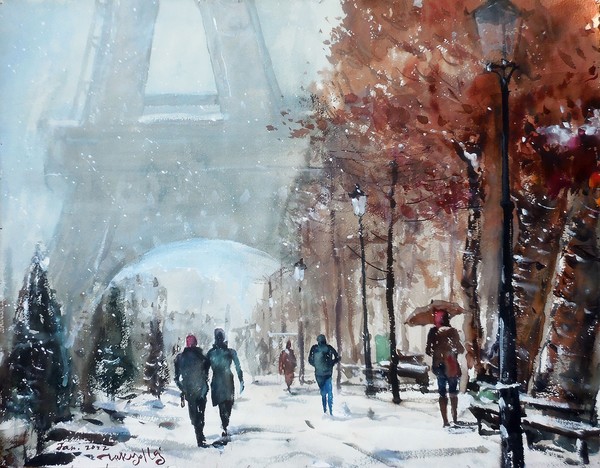 Parc du Champ de Mars Paris, 66 x 51 cm, watercolor on paper, 2022