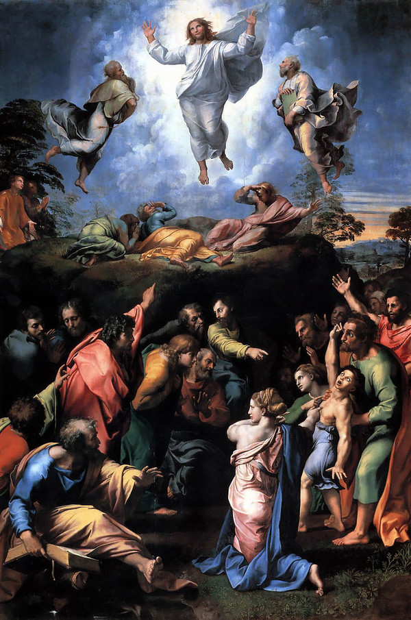 Transfiguration, 1520, unfinished at his death. (Pinacoteca Vaticana)