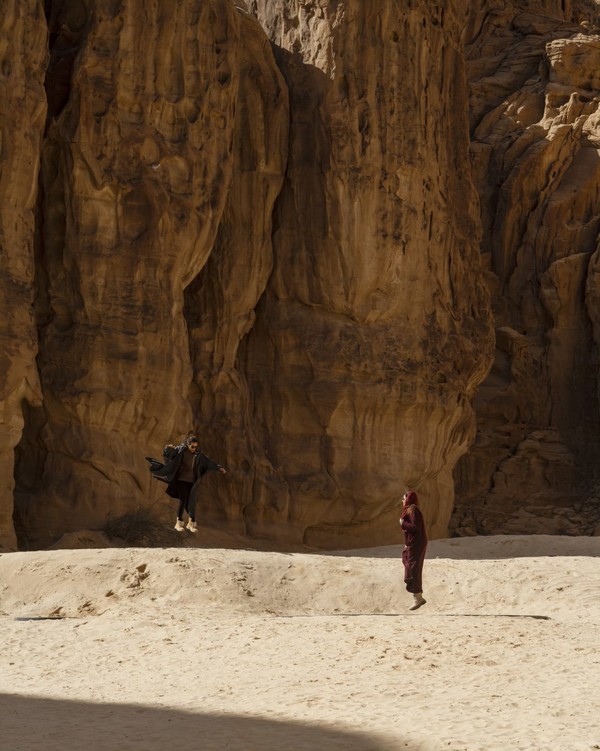 Visitors jump on Manal AlDowayan’s Now You See Me Now You Don’t at Desert X AlUla 2020, photo by Lance Gerber, courtesy of the artist and Desert X AlUla