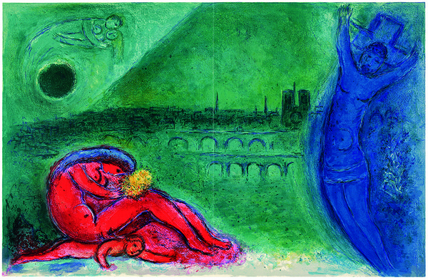 Marc Chagall, Quai de la Tournelle 〈Regards sur Paris〉, 1960, M.351, Color lithograph, 39 x 60 cm, © Marc Chagall / ADAGP, Paris – SACK, Seoul, 2021