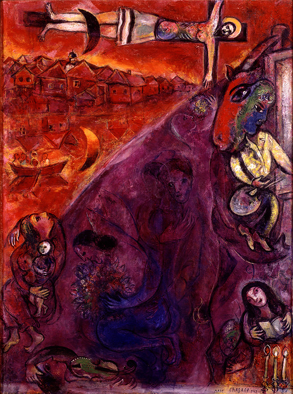 Marc Chagall, La Résurrection au bord du ﬂeuve, 1947, Oil on Original canvas, 98 x 73.5 cm, Private Collection, © Marc Chagall / ADAGP, Paris – SACK, Seoul, 2021