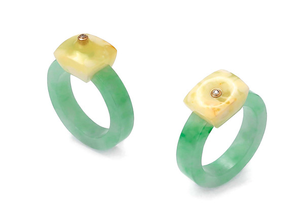 Academy of Fine Arts in Gdańsk, rings - amber, jade, gold, diamond