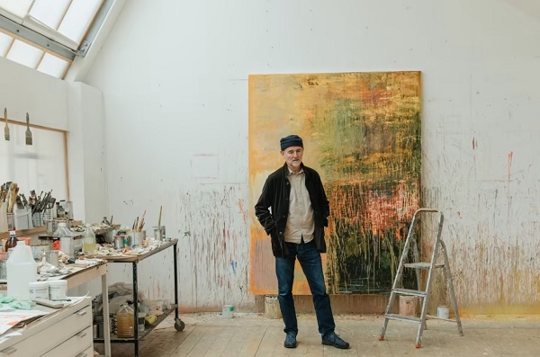 Christopher Le Brun in his studio in Feb with a work in progress. Photo: © Maureen M Evans