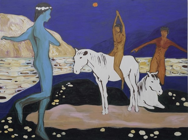 Gideon Appah, The dancers, 2022, Oil and acrylic on canvas, 183 x 224 cm 72 18 x 88 14 in. Courtesy Gallery 1957.