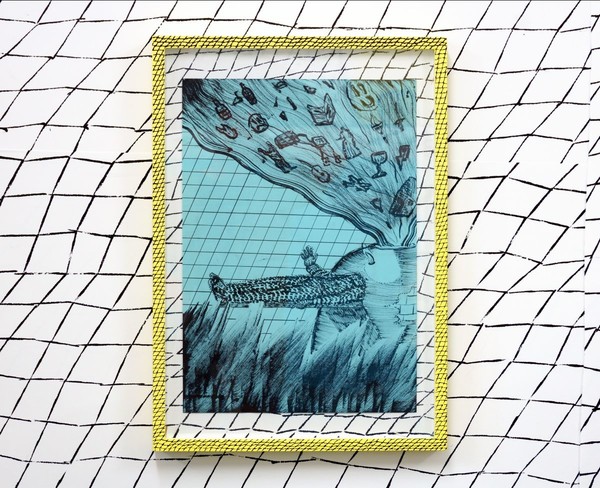 Adam Shield, Scanner (II), ink on paper, painted frame,52 x 37 cm, 2022. Courtesy of the artist.