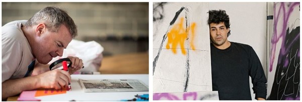 Left: Christopher Knowles working at the Watermill Center, 2017, Photo copyright Lovis Ostenrik, courtesy The Watermill Center.Right: Robert Nava, copyright Matteo Mobilio, courtesy of Pace Gallery.