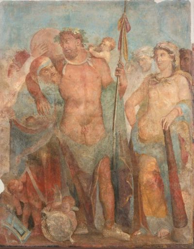 Hercules and Omphale. Pompeii, IX, 3, 5, House of Marcus Lucretius, triclinium 16, east wall, central section, painting. Fresh, 195 x 155 cm. MANN, Inv. 8992, 1st century A.D. - IV style.