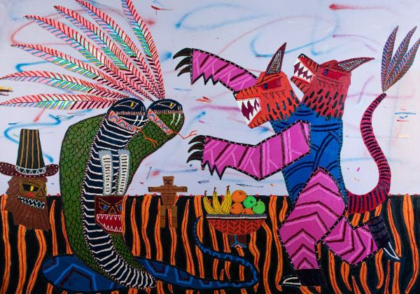 Jordy Kerwick,You swing and you swing and you swing, 2022, Oil, acrylic and spray paint on canvas, 220 x 300 cm. Courtesy the artist and Vigo Gallery