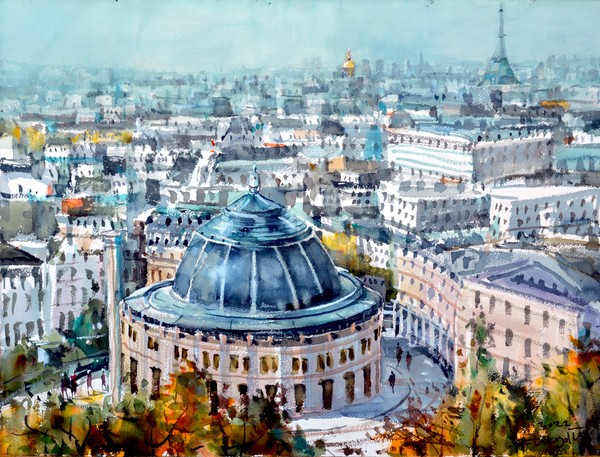 Bourse de Commerce - Pinault Collection, 66 x 50.5 cm, watercolor on paper,~