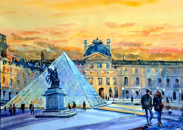 Pyramide du Louvre Paris, 70 x 49.5 cm, watercolor on paper, 2022 원본