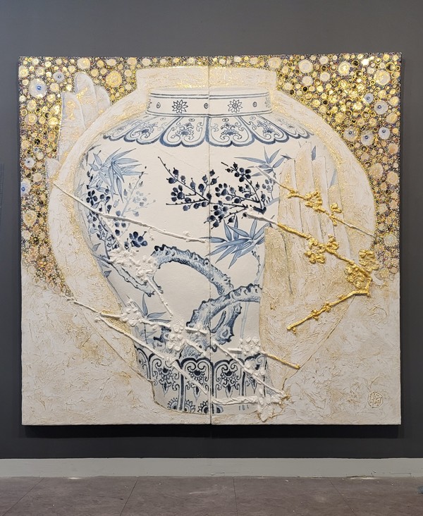 서수영, 보물의 정원 202306, 2023, 수제장지에 합금박 석채, 175×180cm