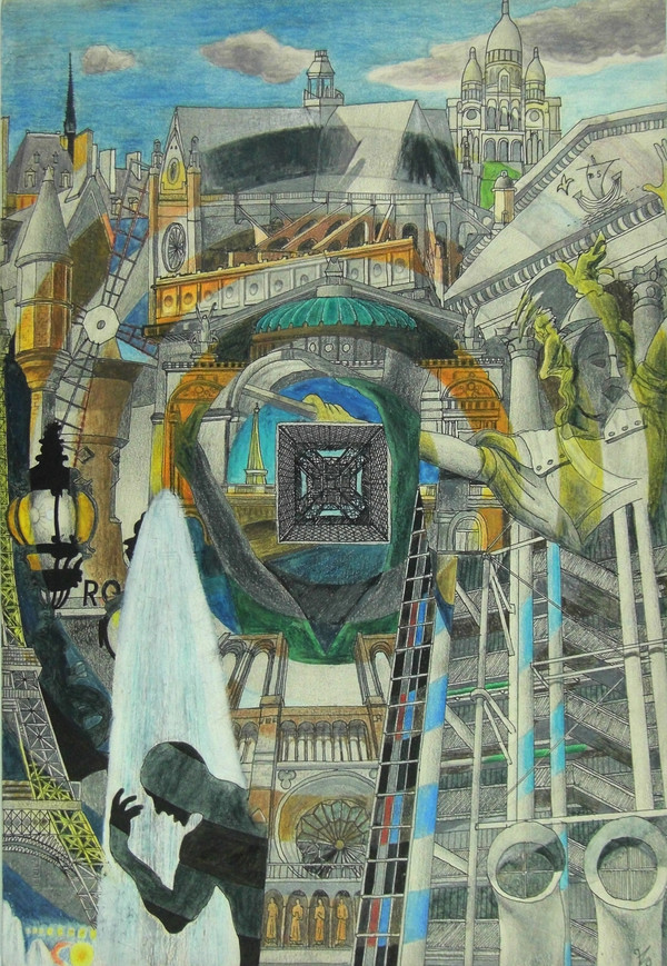 The preparatory pencil sketch of 'A Dream of Paris' by Avio Mattiozzi