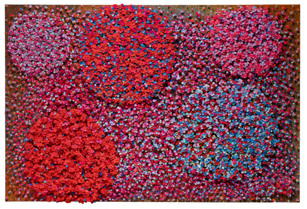 조성희, Blossom with star, 2019, 캔버스에 유채 및 한지, 130.3x193.9cm