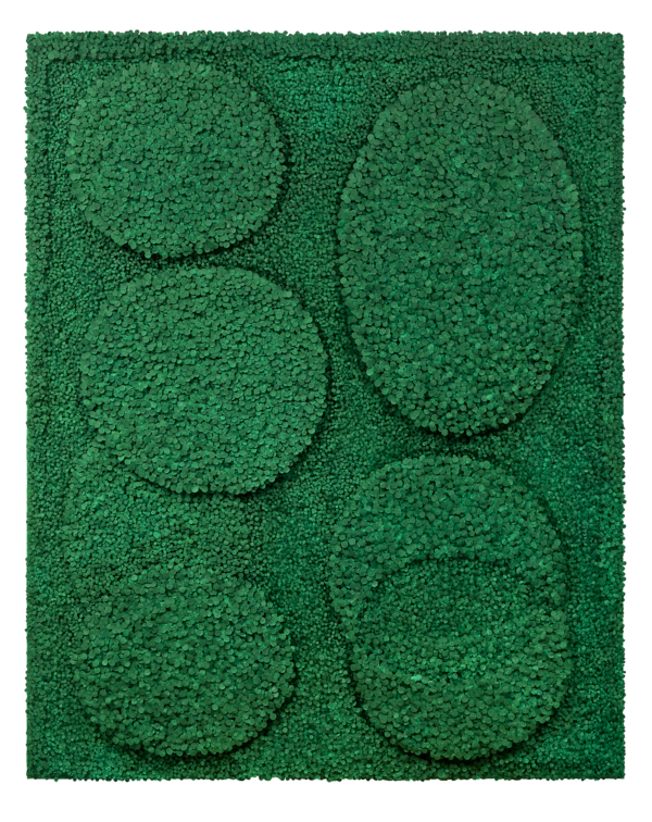조성희, Green garden, 2023, 캔버스에 유채 및 한지, 162.2x130.3cm