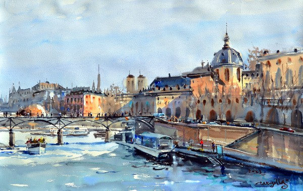 Institut de France, 101.5 x 66cm, watercolor on paper, 2023
