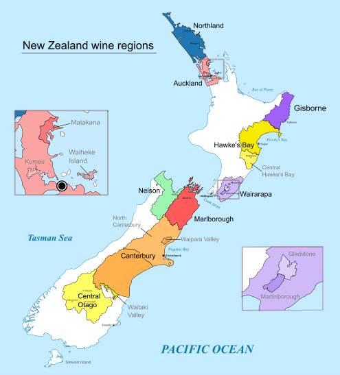Marlborough wine region marked in red. Northeast of the South Island. Photo Credits: CC BY-SA 4.0 www.wikipedia.org