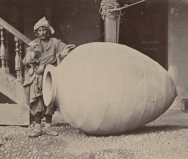 Georgian winemaker with his kvevri clay vessel in 1881. www.wikipedia.org