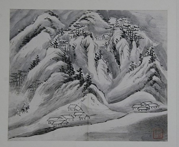 초의선사와 정약용의 아들이 수종사를 향해 올라가는 그림, 홍현주, 실학박물관 소장