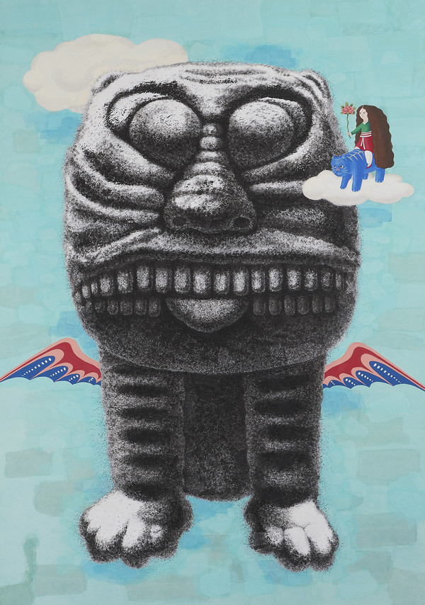 석호의자기공명  장지콜라주&수간채색 162x114cm  2023