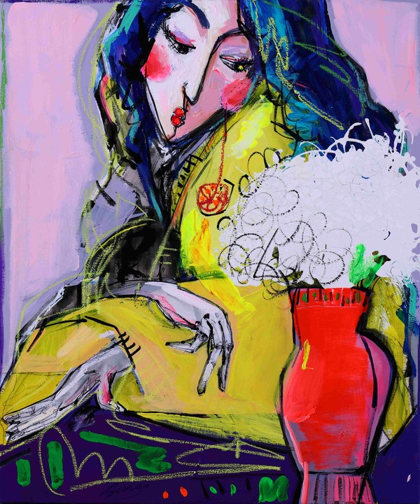 정혜승, HER-꽃을보는    72.7x60.6cm         acrylic on canvas  2023