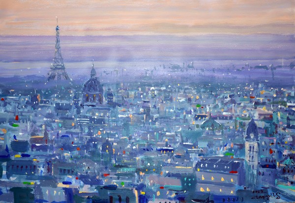 L'Arc de Triomphe, vue panoramique sur Paris, 98.5 x 70 cm, acrylic on paper, 2023