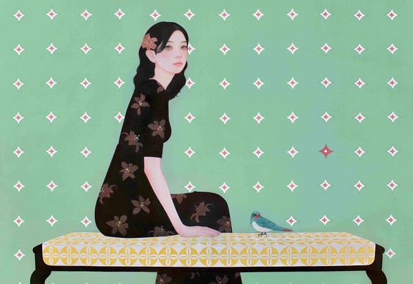 정지아, 어느새 커져버린 욕망, 2024, 비단에 채색, 80.3x116.8cm