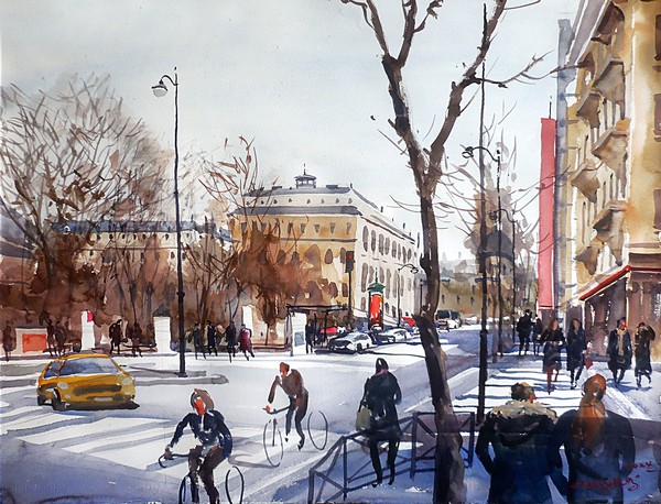Place du Châtelet 샤틀레 광장- 파리, 81 x 66 cm, watercolor on paper, 2024