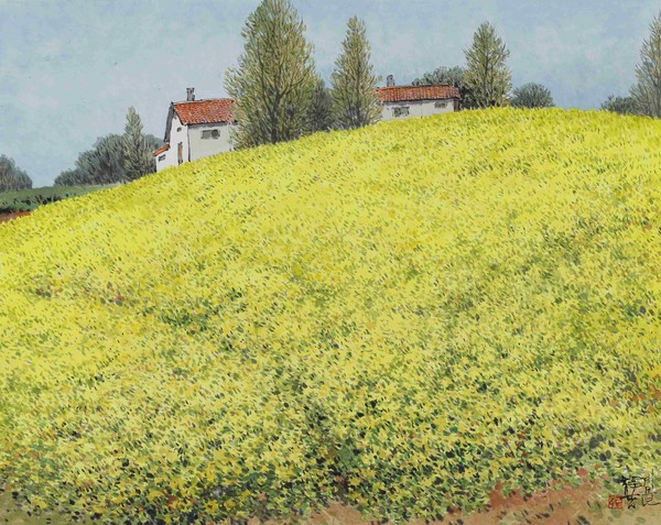 오용길  계절의 향기-유채밭  58x73cm   화선지에 먹과 채색  2023년작-5629