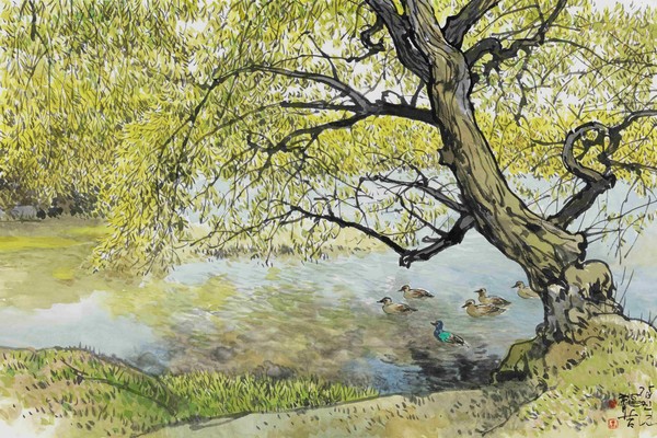 오용길  봄의기운 -위양지  40x60cm  화선지에 먹과 채색  2023년작-7968