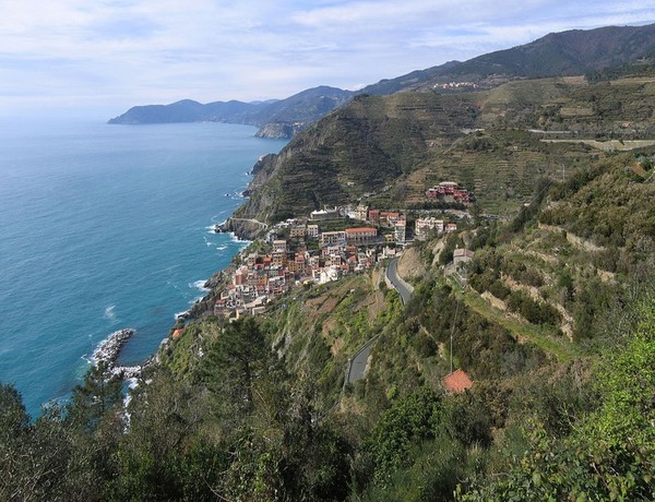 Riomaggiore, one of the Cinque Terre five seaside villages with its terraced vineyards. Credits: CC BY-SA 3.0 www.wikipedia.org